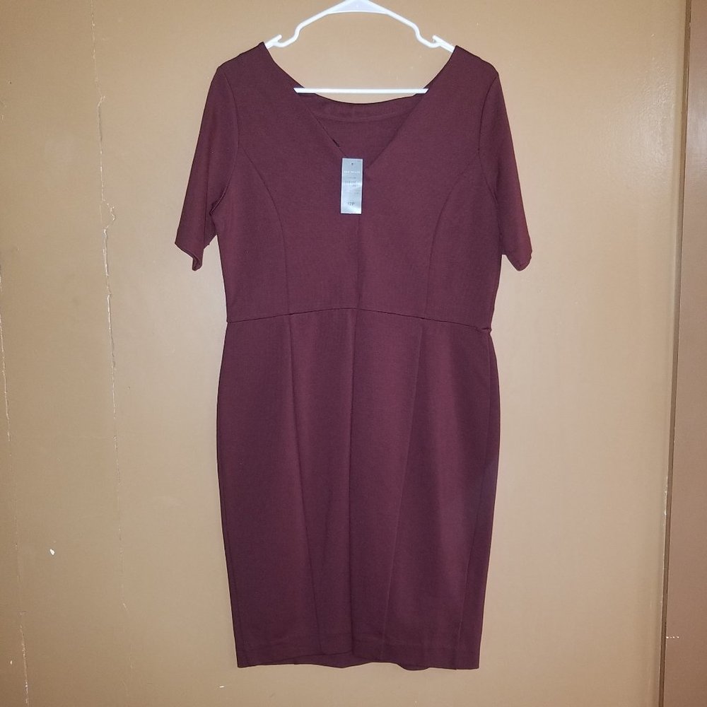 $149 ANN TAYLOR Sz 12-PETITE BURGUNDY SHORT SLEEVE